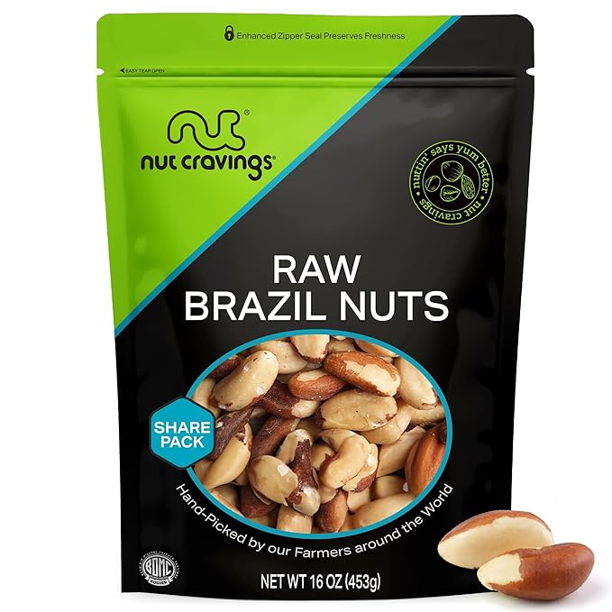 NUT CRAVINGS - Raw Brazil Nuts, Unsalted, No Shell, Whole, (16oz - 1 LB) Bulk Nuts Packed Fresh in Resealable Bag - Kosher Healthy Snack, Food Assortments