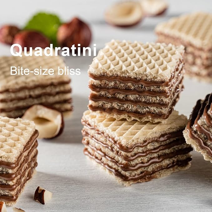 Loacker Quadratini Hazelnut Wafer Cookies LARGE - 30% Less Sugar - Premium Crispy Bite Size Wafers - NON-GMO - LARGE Pack of 6