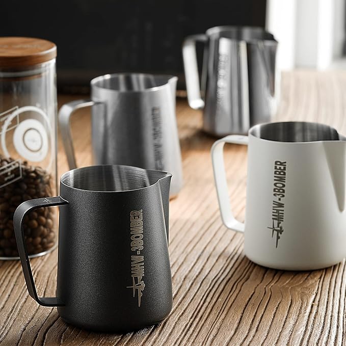 MHW-3BOMBER Milk Frothing Pitcher, 16oz/450ml Frother Cup for Barista, SUS304 Stainless Steel Espresso Steaming Pitcher for Coffee/Latte Art, P3026BL-OS