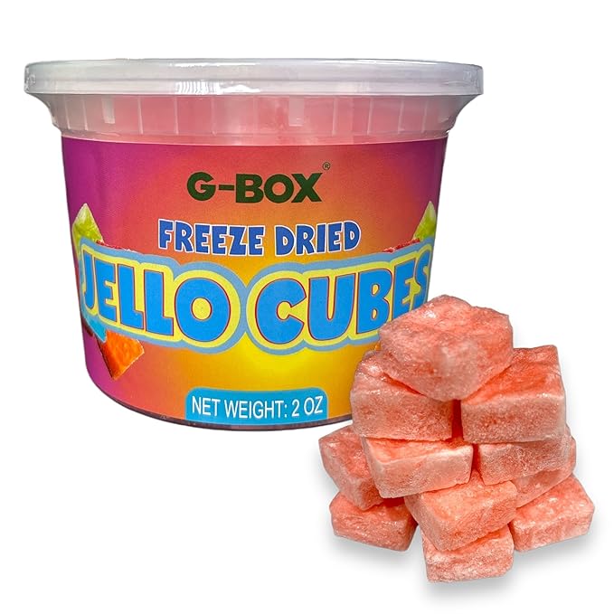 G-Box Freeze-Dried Peach Jello Cubes - 2 oz | USA-Made Freeze Dried Jelly| Freeze Dried Candy | Trending TikTok Snack, TikTok Trend Items, Fruit Jelly Candy (Peach Jelly Snack)