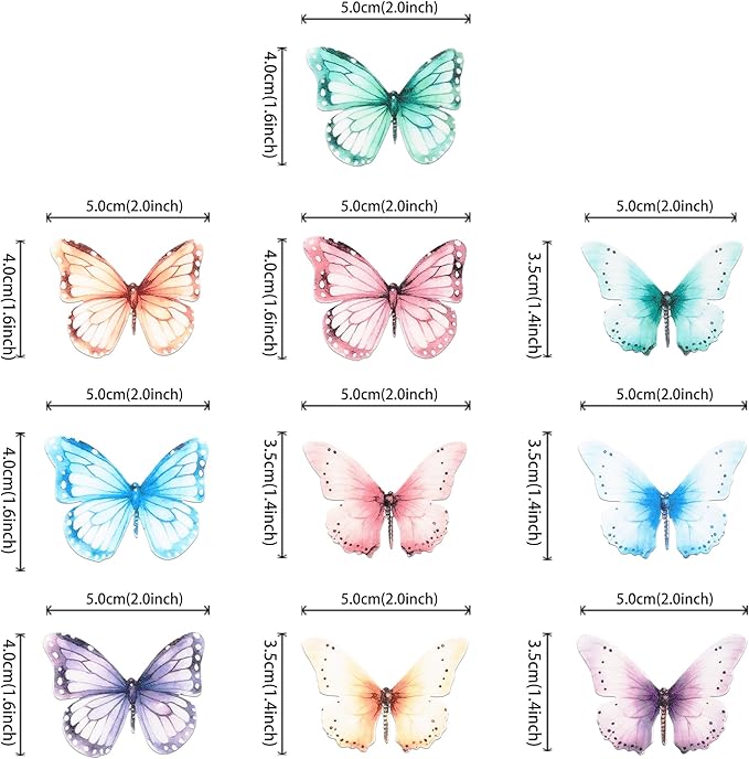 Rsstarxi 60 Pack Edible Butterfly Cupcake Toppers, Butterfly Cake Decorations Wafe Paper Birthday Party Decorations for Baby Shower Wedding Anniversary Birthday Party Decorations Multi