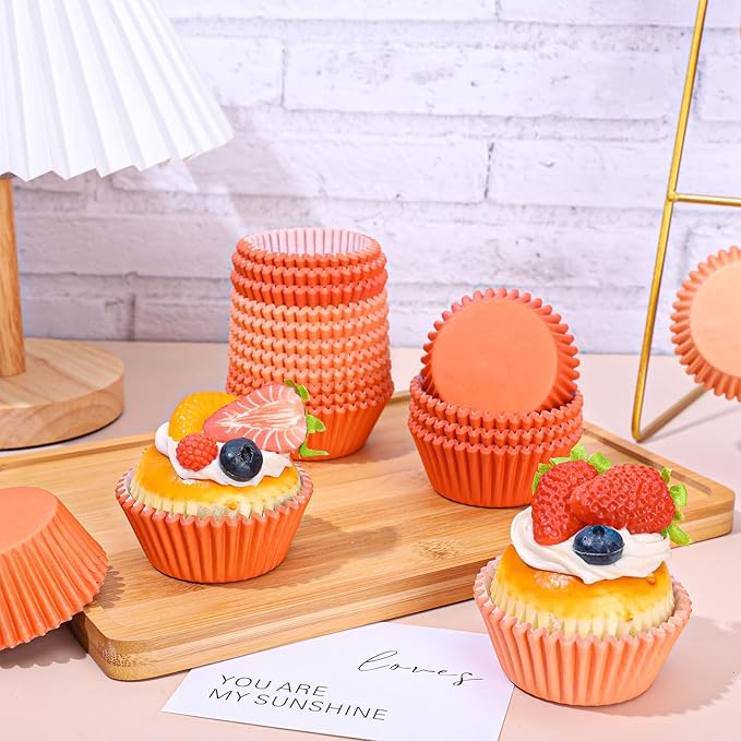 Whaline 600Pcs Terracotta Cupcake Liners Fall Color Orange Baking Cups Gradient Color Cupcake Wrappers Muffin Liners for Birthday Wedding Bridal Shower Autumn Thanksgiving Party Supplies Decor