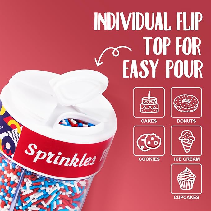 Patriotic Sprinkles 4 Cell Edible Red White and Blue Sprinkle Mix Jimmies Nonpareils Perfect for Cake Decorations Baking Ice Cream Cookies Cupcake Topper 6.5OZ