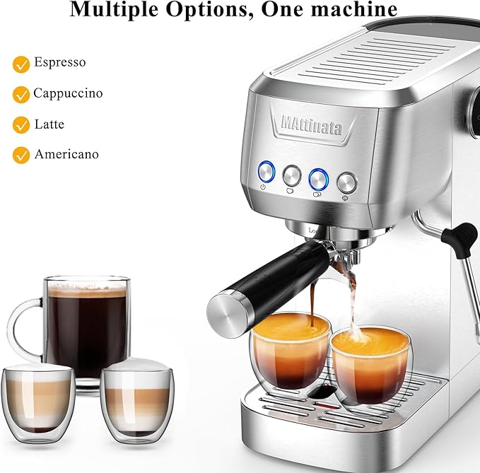 Espresso Coffee Machine, Compact Espresso Maker 20 Bar, Stainless Steel Cappuccino Machines With Steam Milk Frother For Home Barista, Office Mattino