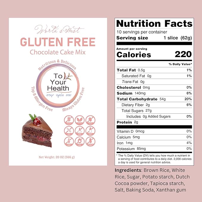 To Your Health Bakery Gluten Free (GF) Chocolate Cake Mix- Organic, Non-GMO, Top 8 Allergen Free