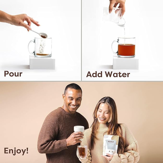 Waka Instant Tea ??Black & Strawberry Green Tea Powder Sample Bundle ??Unsweetened, No Sugar Added ??100% Tea Leaves ??4 x 0.45 oz Packs (Makes Up to 20 Cups or 5 Quarts Each)