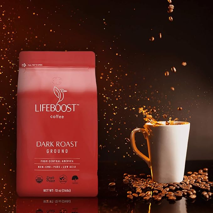 Lifeboost Coffee 3 Pack Dark Roast Ground Coffee - Low Acid Single Origin USDA Organic Coffee - Non-GMO Ground Coffee Beans Dark Roast Third Party Tested For Mycotoxins & Pesticides - 12 Ounces