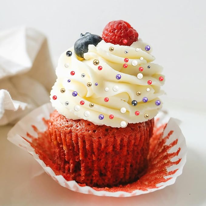 Kasvan Edible Pearl Sugar Sprinkles, 6 Colors Mix for Cake Decorating, Gold Silver White Black Purple and Red Sprinkles for Cakes & Cupcakes, Baking Cake Decorations, Wedding Party Chirstmas Supplies (Mixed)