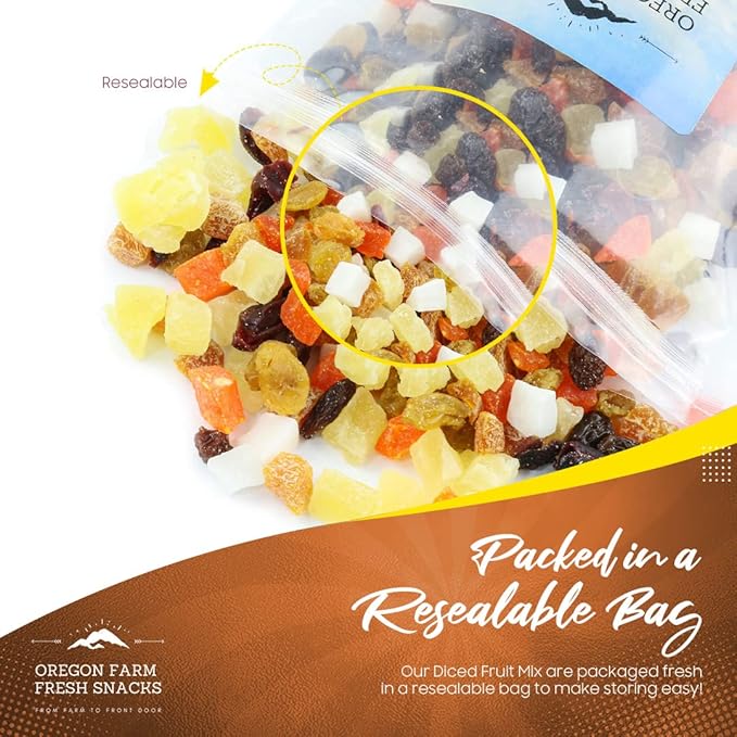 Oregon Farm Fresh Snacks Dried Fruit Mix – Snack Mix With Dried Cranberries, Coconut, Mango & Raisins - Healthy Adult & Kids Snacks - USA Made (24oz)