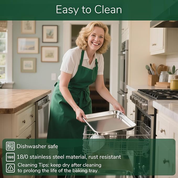 18/0 Stainless Steel Baking Sheet with Cooling Rack, 10.4 Inch Oven-Safe Non-Toxic Cookie Sheets for Baking, Coating Free & Rust Resistant for Healthy Family Baking, Easy to Clean, Heavy Duty