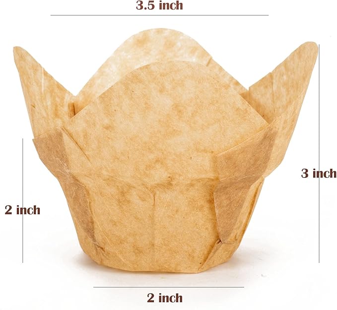 GOLDEN APPLE, 100 Pcs Tulip Cupcake Liner Lotus Parchment Baking Cup Muffin Tins Cups for Weddings, Birthdays, Baby Showers, Natural)