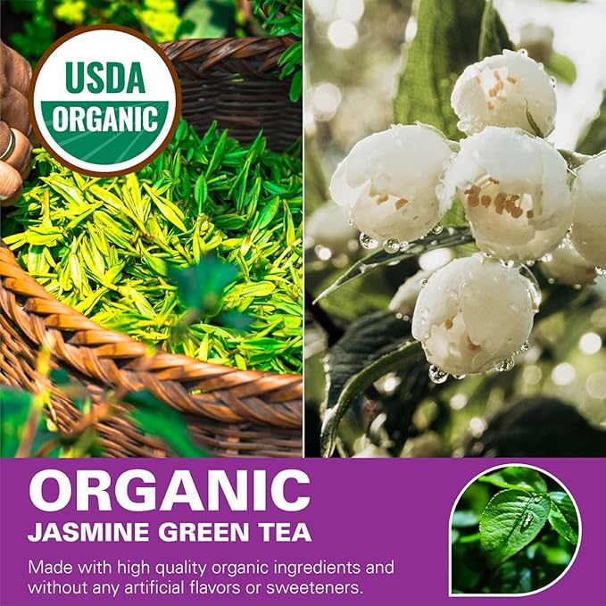 WT WEETEE Organic Jasmine Green Tea Bags, Organic Jasmine Scented Green Tea 100 Count, Refreshing & Relaxing, Coffee Alternative, No Artificial Flavors