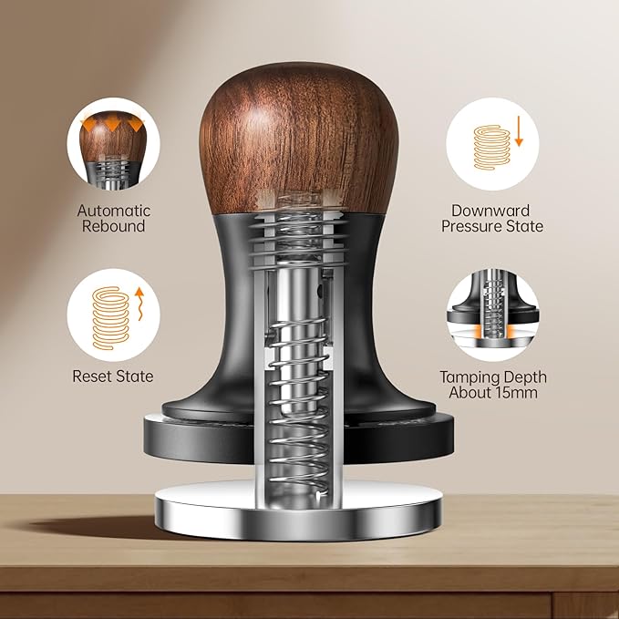 MHW-3BOMBER 53.35mm Espresso Coffee Tamper with Three Spring Loaded Calibrated Espresso Tamper 30lbs 54mm Espresso Hand Tamper with Sound Feedback Titanium Coating Black T6177T-OS