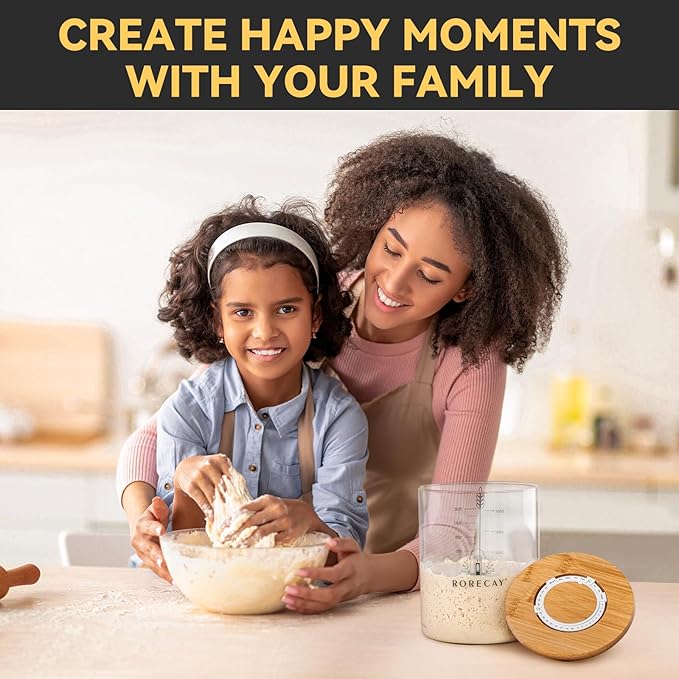 rorecay 50oz Sourdough Starter Kit with Time Keeper, High Borosilicate Glass Sourdough Starter Jar, Wide Mouth Sour Dough Crock with Lid & Spatula & Recipe for Beginners and Professional Bakers