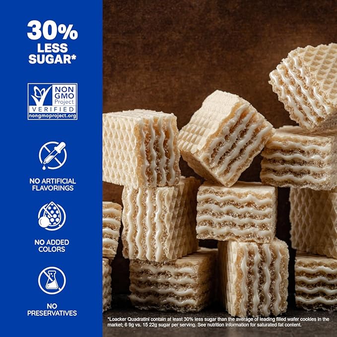 Loacker Quadratini Coconut Wafer Cookies LARGE - 30% Less Sugar - Premium Crispy Bite Size Wafers - NON-GMO - LARGE Pack of 6