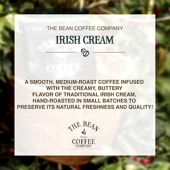 The Bean Organic Coffee Company Irish Cream, Medium Roast, Ground Coffee, 16-Ounce Bags (Pack of 2), Café molido tostado orgánico
