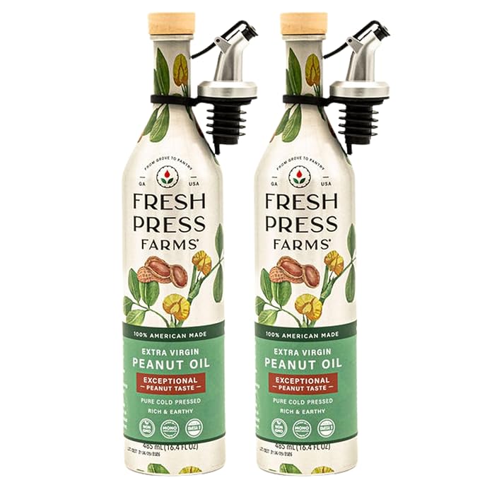 Fresh Press Farms Cold Pressed Extra Virgin Peanut Oil with Fresh Peanut Taste, 16.4 Fl Oz (Pack of 2), Georgian Grown, 100% American Made, Non-GMO, Gluten Free