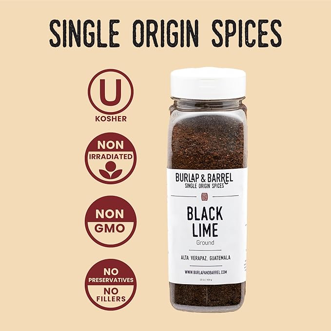 Burlap & Barrel Ground Black Lime - Tart & Savory for Roasted Meats, Veggies, Stews, Kebabs Alternative to Makrut Leaf - As seen on Shark Tank - 16oz Plastic Container
