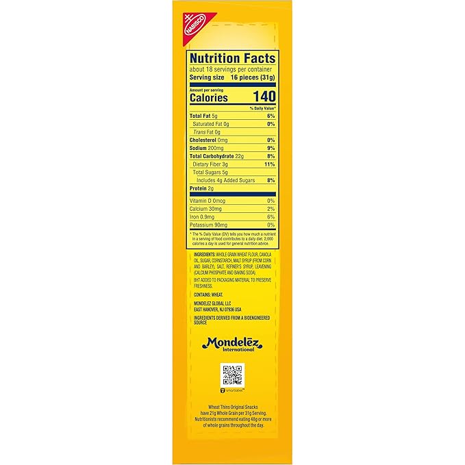 Wheat Thins Original Snacks, Whole Grain Wheat Crackers, Snack Crackers, Party Size, 20 oz Box