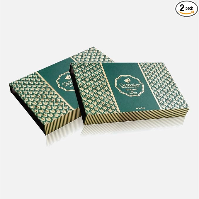 Octavius Tea Sampler Pack | 8 Assorted Black & Green Teas | 48 Teabags | Tea Sampler Variety Pack | Pack of 2