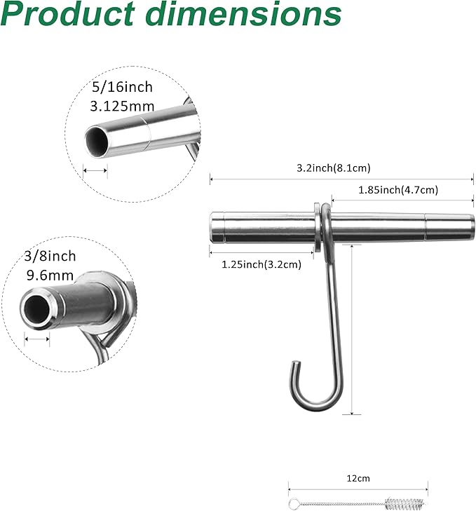 Stainless Steel Maple Syrup Taps Kit, Spiles for Tapping Trees, 3 Spiles and Hooks With 1 Spile Cleaning Brush