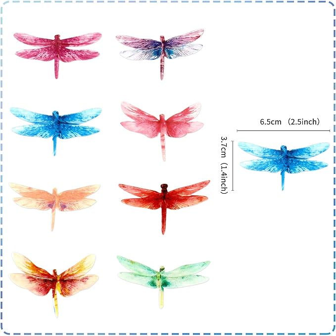 45PCS Edible Dragonfly Cupcake Toppers Wafer Paper Insect Themed Cake Decoration Drink Topper Wedding Baby bath Cake Decorations Garden Decorations Birthday Party Decoration Supplies