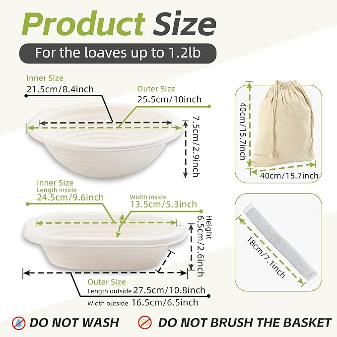 6pcs Round and Oval Pulp Bread Proofing Basket Sourdough Banneton Brotform Bread Baking Supply with Storage Bag 30pcs Disposable Non-Woven Liners for Professional Homemade Bread