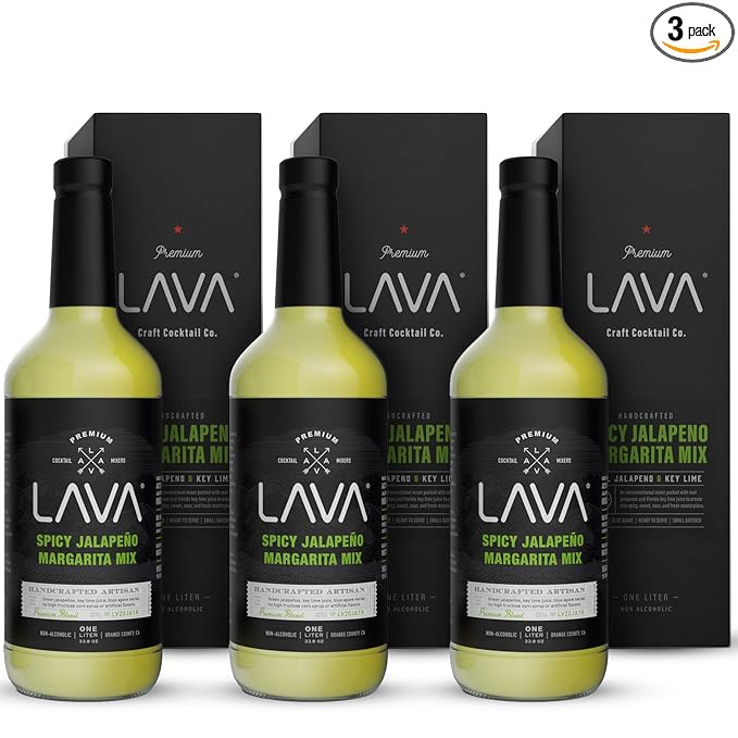 (3 Pack) LAVA Premium Spicy Jalape챰o Margarita Mix by LAVA Craft Cocktail Co., Made with Real Jalape챰os, Agave Nectar, Key Limes, Lots of Flavor and Ready to Use