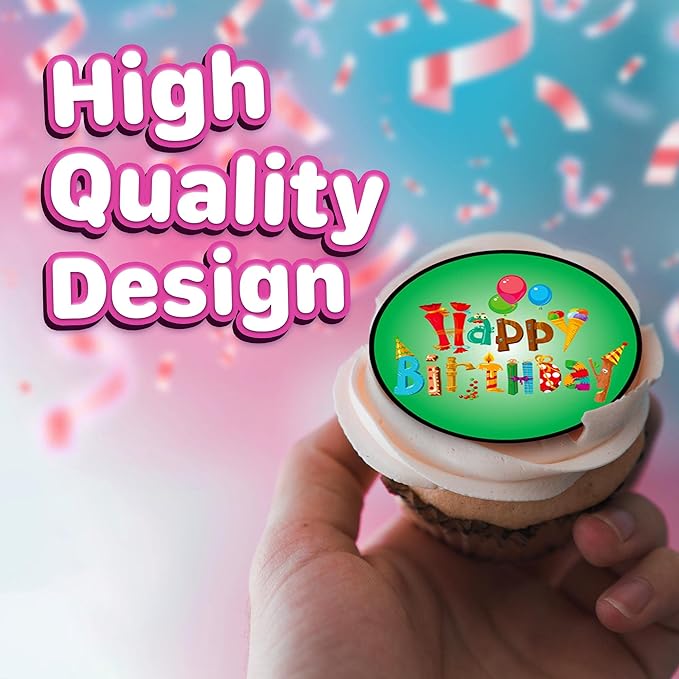 30 x Edible Cupcake Toppers Themed of Happy Birthday Collection of Edible Cake Decorations | Uncut Edible on Icing Sheet