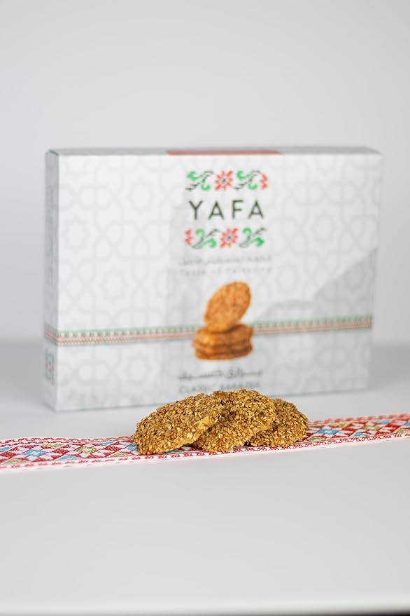YAFA Barazek Sesame Cookies - Turkish sesame cookies - Classic Barazek with Almonds - Crunchy Middle Eastern Treats with a Honey- Sesame Glaze- Taste of Palestine -500g, Mother's Day Gift