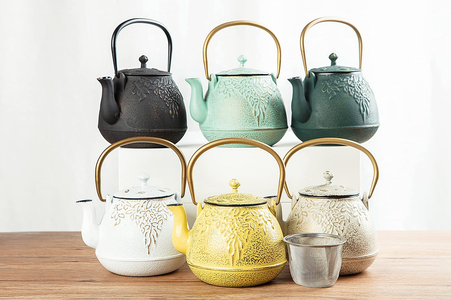 Toptier Cast Iron Tea Kettle, Stovetop Safe Japanese Cast Iron Teapot with Infuser, Leaf Design Tea