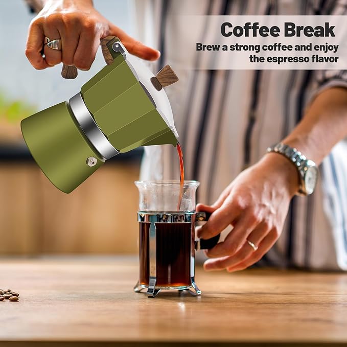3 Cup Aluminum Moka Pot Classic Stovetop Espresso Coffee Maker 150ml 5oz Coffeemaker Percolator Mocha Pot Greca Coffee Maker Cafe Makers for Italian and Cuban Cafì±?Brewing Green