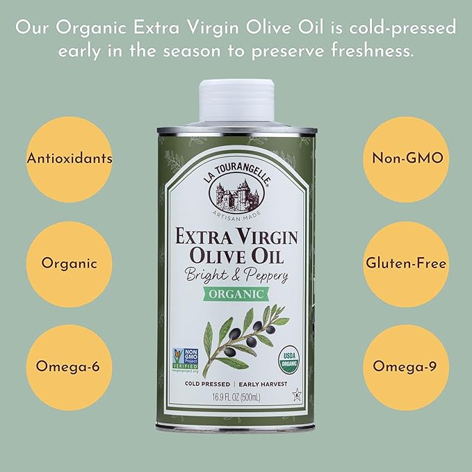 La Tourangelle, Organic Extra Virgin Olive Oil, Cold-Pressed High Antioxidant Picual Olives From Spain, 16.9 Fl Oz