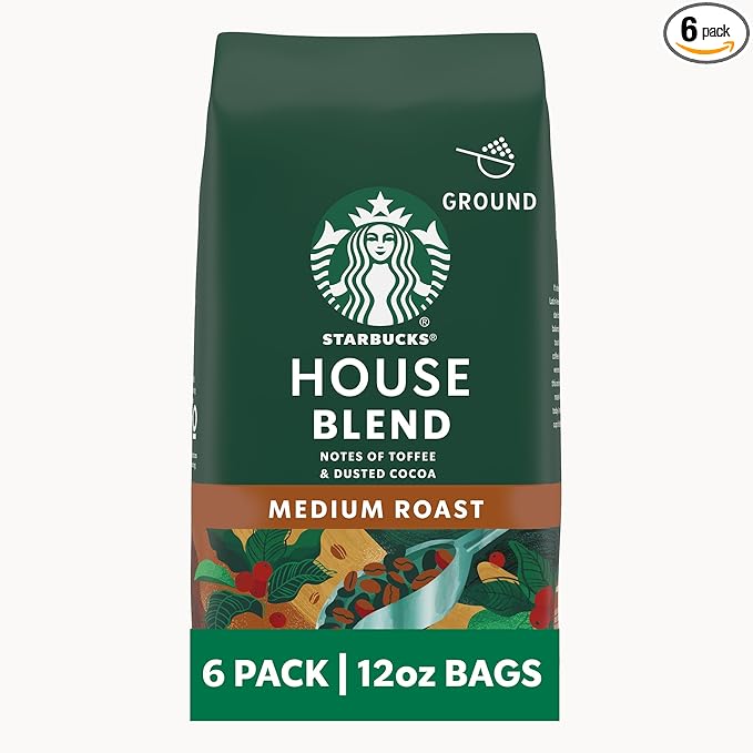 Starbucks Ground Coffee, Medium Roast Coffee, House Blend, 100% Arabica, 6 bags (12 oz each)
