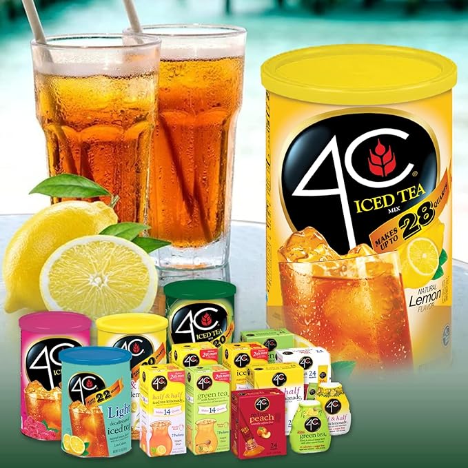 4C Zero Sugar Powdered Drink Mix Cannisters, Zero Sugar Decaffeinated Iced Tea 3 Pack, 22 Quarts, Family Sized Cannister, Low Calorie, Thirst Quenching Flavors
