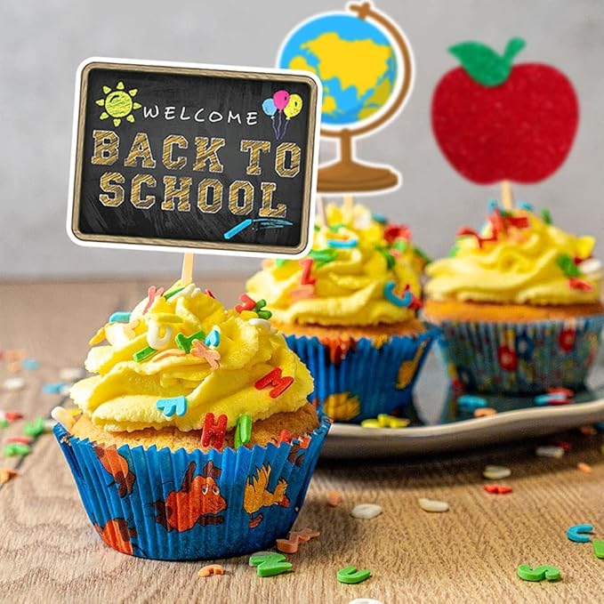 36 Pcs Welcome Back to School Cupcake Toppers, Welcome the First Day of School Party Supplies Cake Decorations for School Activities Classroom Supplies