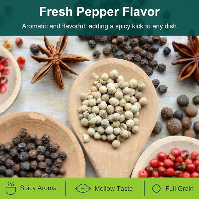 Soeos White Peppercorns, 18oz (Pack of 1), Non-GMO, Kosher, Packed to Keep Peppers Fresh, Peppercorn for Grinder Refill, Whole Peppercorns