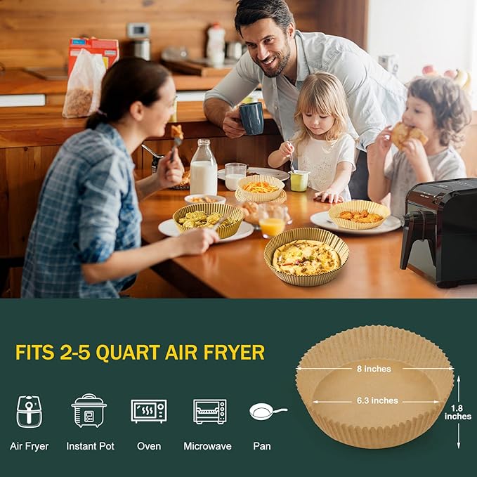 Air Fryer Disposable Paper Liner, Non-Stick Round Parchment, AirFryer Accessories, Oil Proof, Water Proof, Cooking Baking Roasting Filter for Microwave Oven Frying Pan(100PCS, 6.3inch)