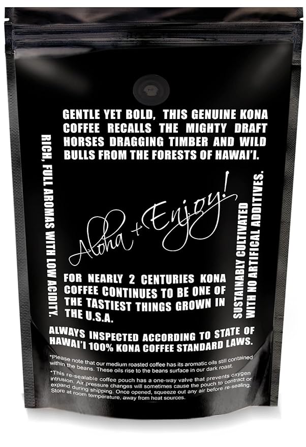 Blue Horse 100% Kona Coffee (Ground), Medium Roast Arabica coffee, 16 oz (1 lb) Bag, Farm Fresh, Authentic Hawaiian Coffee from the Big Island, Smooth & Bold Flavor, Hand-Picked & Sun-Dried for Rich Aroma