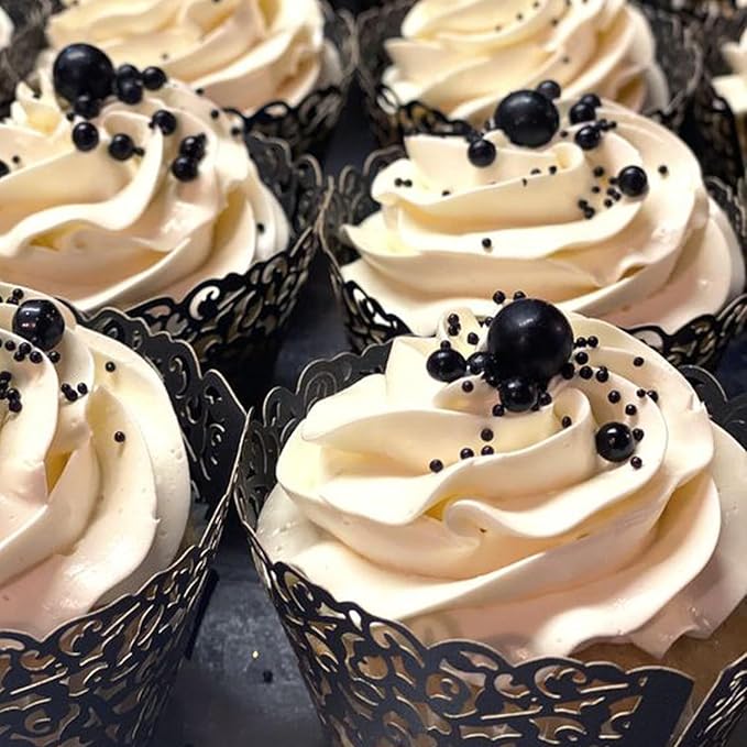 Edible Black Pearl Sugar Sprinkles for Cake Decorating 2mm Mini Candy Pearls 4 Sizes Sprinkles Mix for Cookie Ice Cream Candy Chocolate Baking Cupcake Topping 6.5 oz
