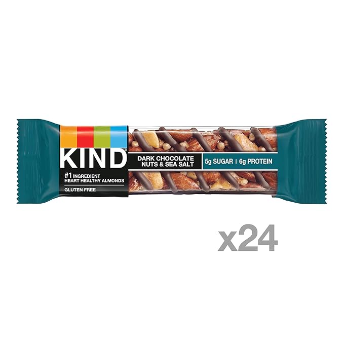 KIND Nut Bars, Dark Chocolate Nuts and Sea Salt, Healthy Snacks, Gluten Free, Low Sugar, 6g Protein, 24 Count (Pack of 3)