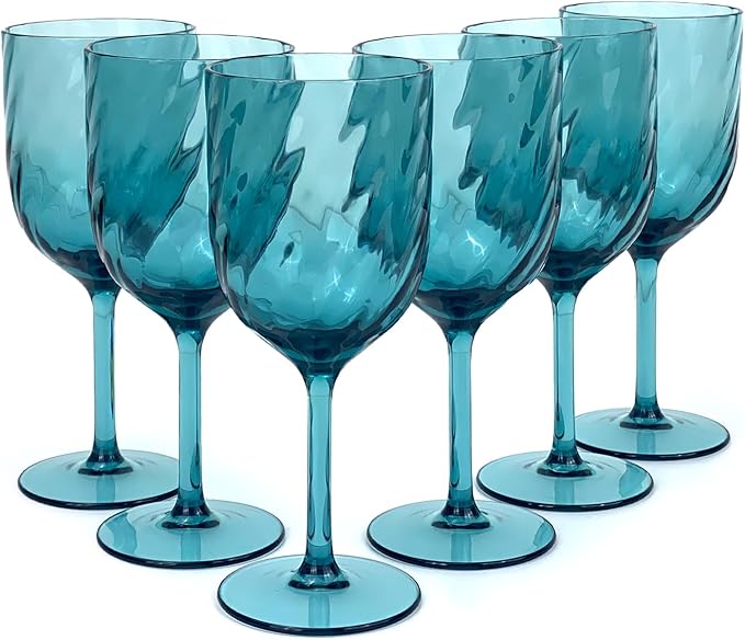 Yalin Set of 6 Unbreakable 15 oz Acrylic Plastic Wine and Water Tumbler Stackable Goblets. (Cyan, 15 oz)