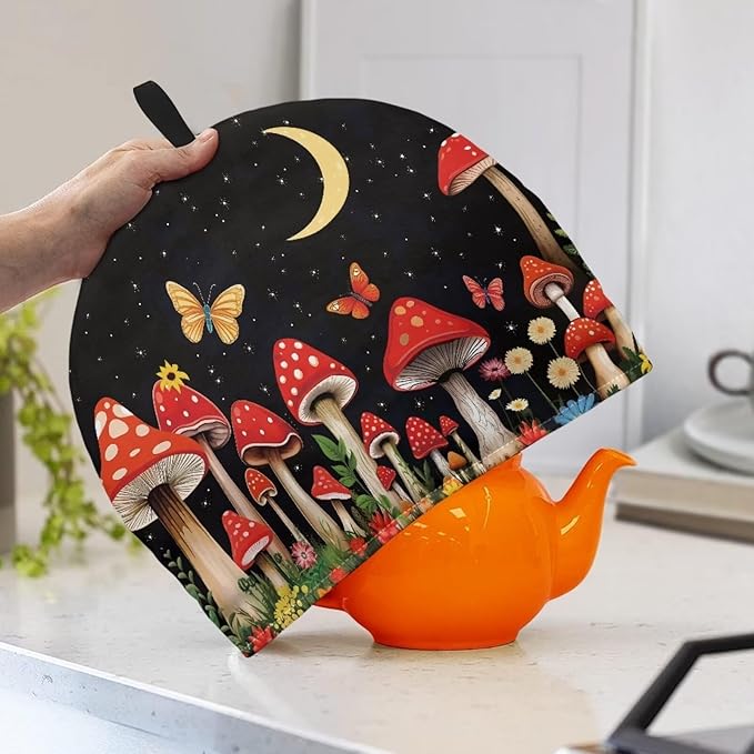 Mushroom Tea Cozy for Teapot Insulated Moon Thick Tea Cosy for Teapot Home Decor Butterfly Kettle Kitchen Dust Cover Thick Teapot Cosy