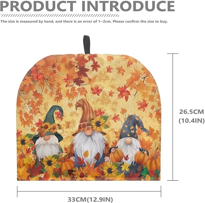 Gnome Pumpkins Tea Pot Cover for Halloween Day Reusable Teapot Cozy Keeping Warm,Dust Proof Maple Leaves Teapot Dust Protector for Kitchen Decorative