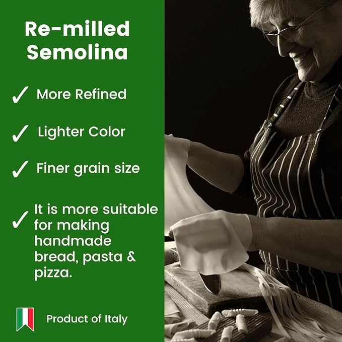 POLSELLI 2 Pack x 1 kg, Semola Flour, Semolina Rimachinata di grano duro, Great for Bread, Pizza, or Pasta making