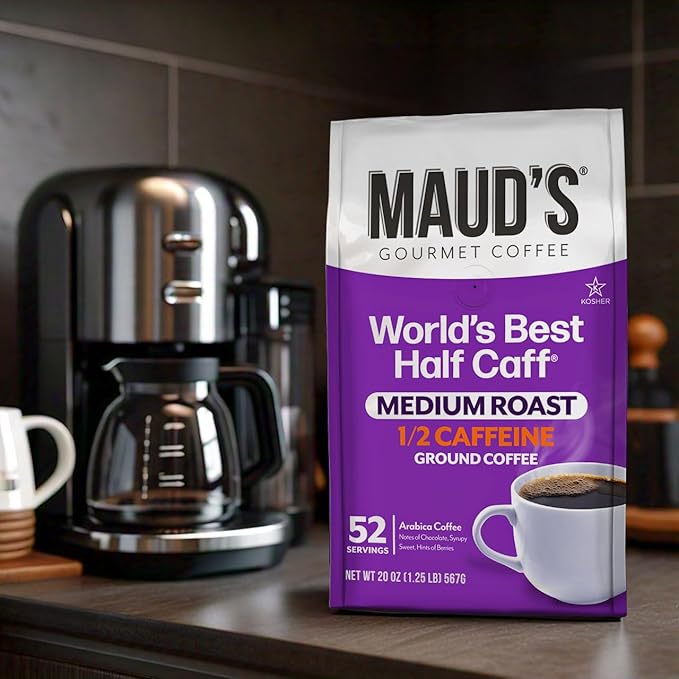Maud's Half Caff Medium Roast Ground Coffee, 1 Bag, (20oz), 100% Arabica Coffee, 52 Servings