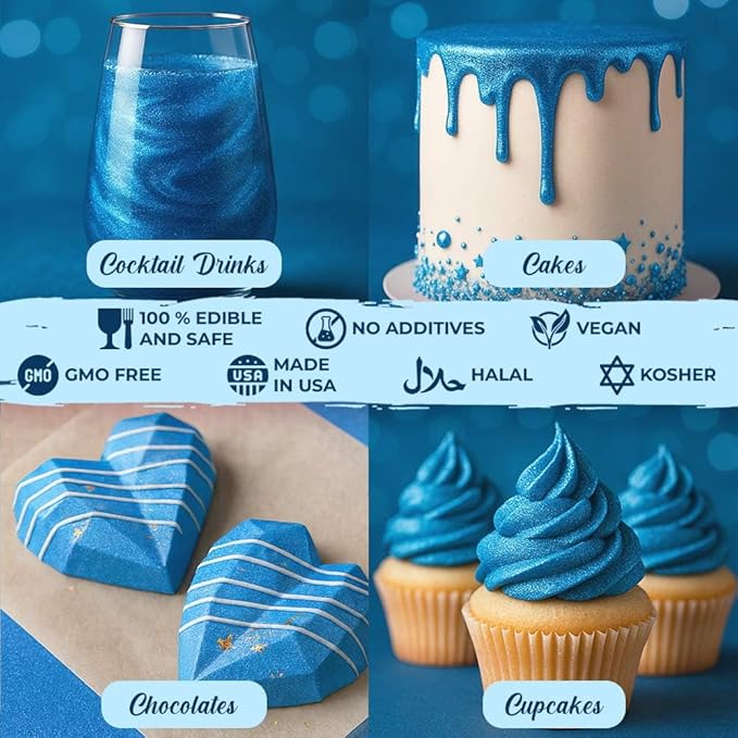 Bulk (20g) Blue Luster Dust Edible Glitter for Cocktails | Premium Edible Blue Luster Dust for Cake Decorations - Edible Glitter for Drinks Cupcakes Cookies Cakes Food Paint
