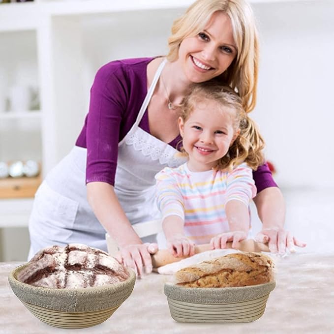 9 Inch Round Bread Banneton Proofing Basket Set of 2 ??Sourdough Proofing basket kit for Artisanal Baking ??Bread Making Tools For Professional & Home Bakers (9 inch round- 2 pack)
