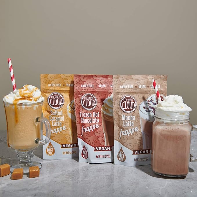 Coconut Cloud Frozen Hot Chocolate | Blended Instant Frappe Iced Cocoa | Add Nut Milk, Ice & Enjoy | Easy, Creamy, Delicious, Tasty Barista Quality. (Vegan, Dairy-Free, Plant Based, Certified Gluten-Free, Women Owned, US Made), 6 Servings