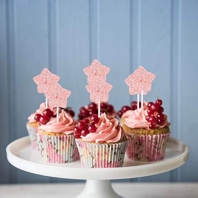 30 Pack Star Cupcake Topper Twinkle Twinkle Little Star Cupcake Picks Kids Birthday Wedding Engagement Baby Shower Cake Decorations Party Supplies Pink